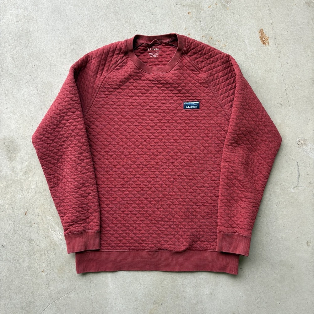 LL Bean Quilted Sweatshirt Size Medium Tall M Red Crewneck Pullover Katahdin